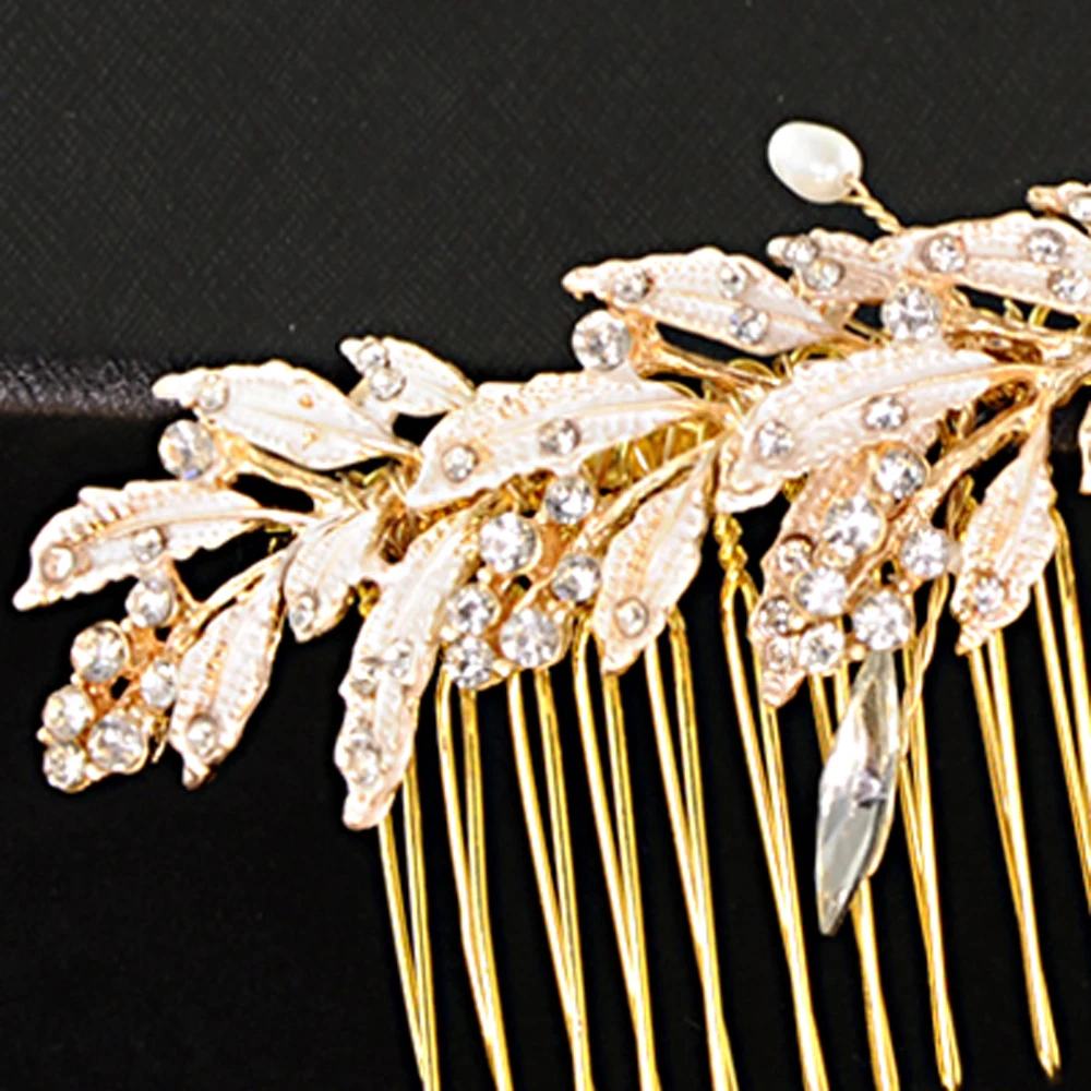 

TRiXY H12 Luxury Gold Leaves Bridal Headpieces Crystal Wedding Hair Accessories Metal Hair Comb Alloy Leaf Wedding Hair Clips