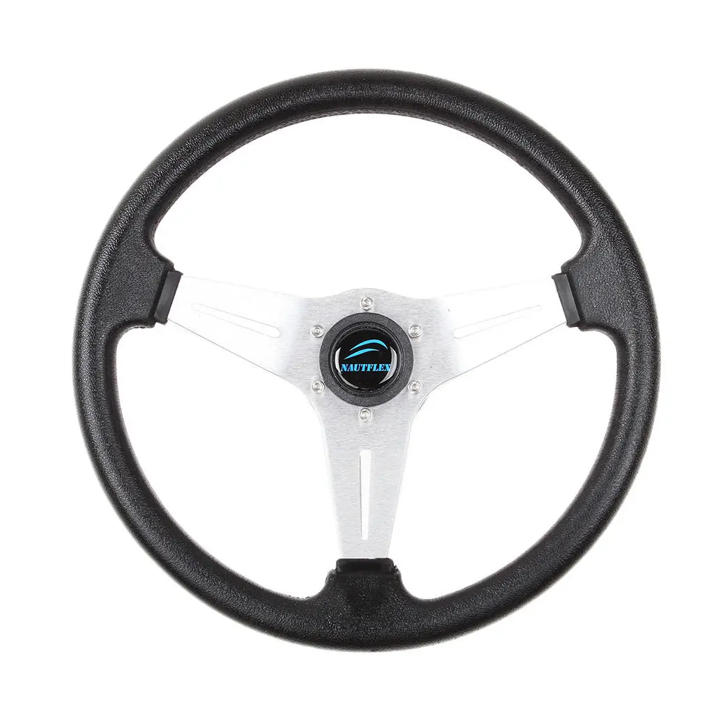 

340mm Aluminum Alloy Marine Boat Pontoon Steering Wheel 3 Spoke 3/4 INCH (19mm) Shaft with Soft PU Grip - Black