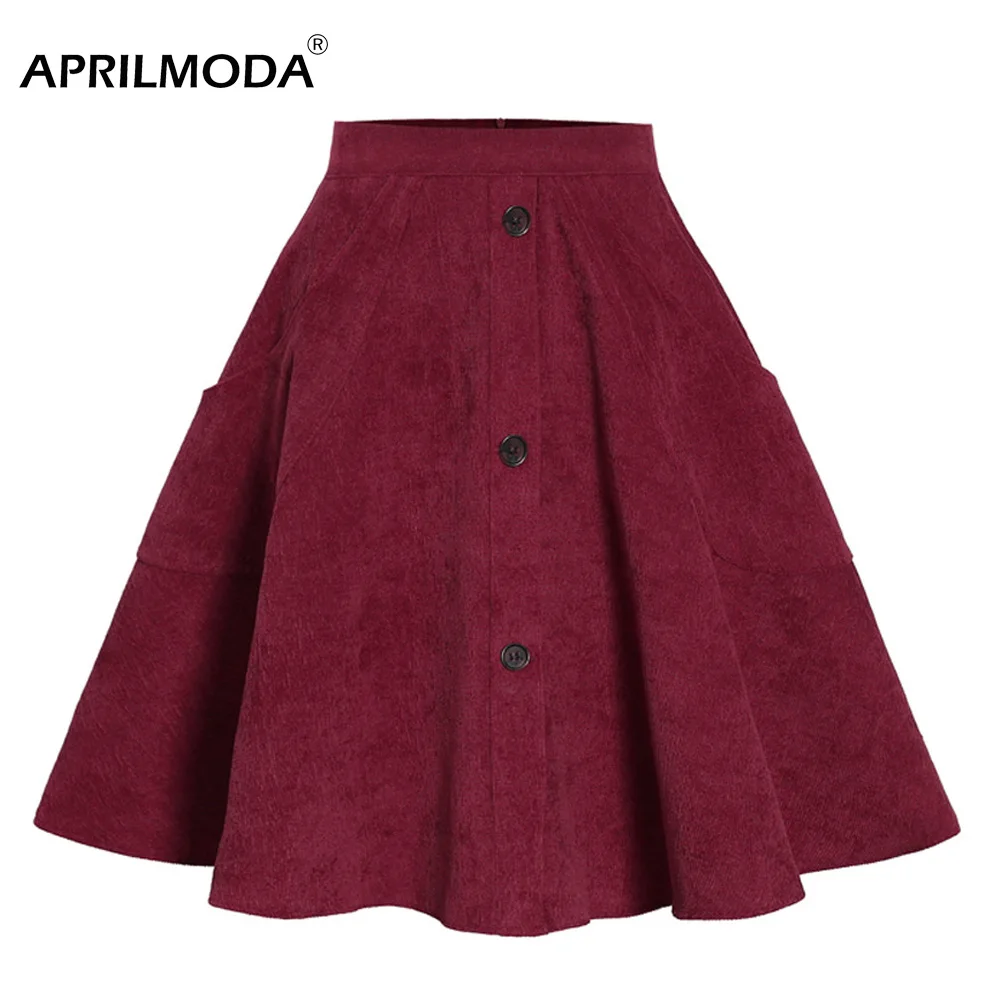 Женская Вельветовая юбка большого размера на осень и зиму с пуговицами спереди