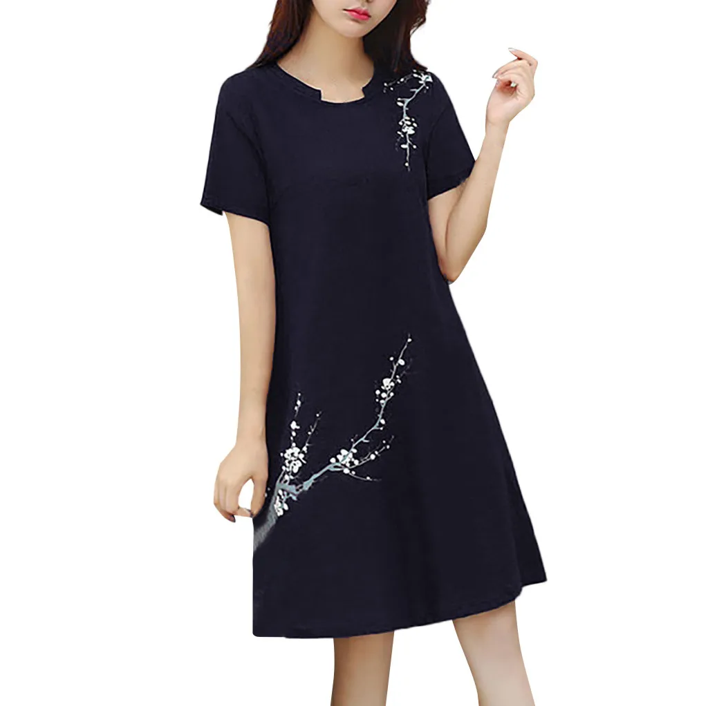 Женское элегантное винтажное Цветочное платье с круглым вырезом и коротким
