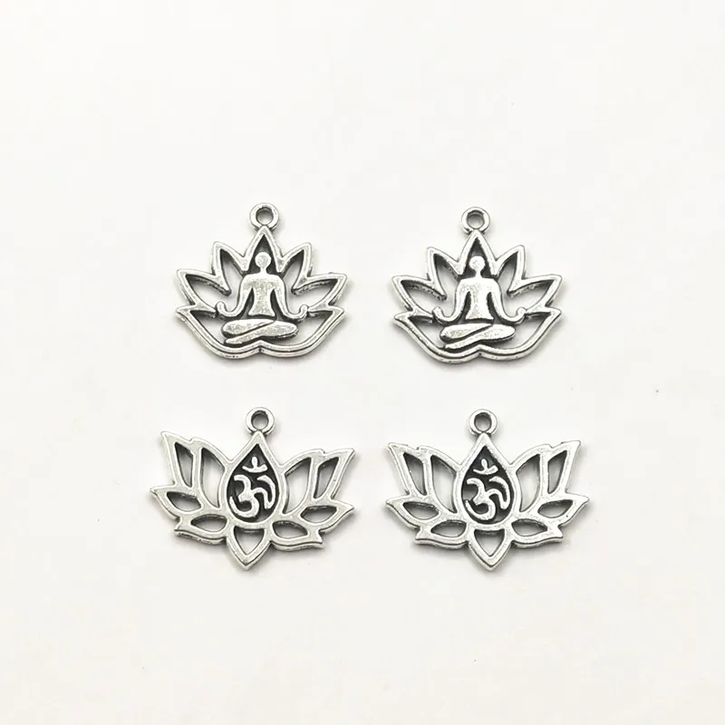 10 шт. античный серебряный цветок лотоса Ом АУМ Йога подвески Шарм для