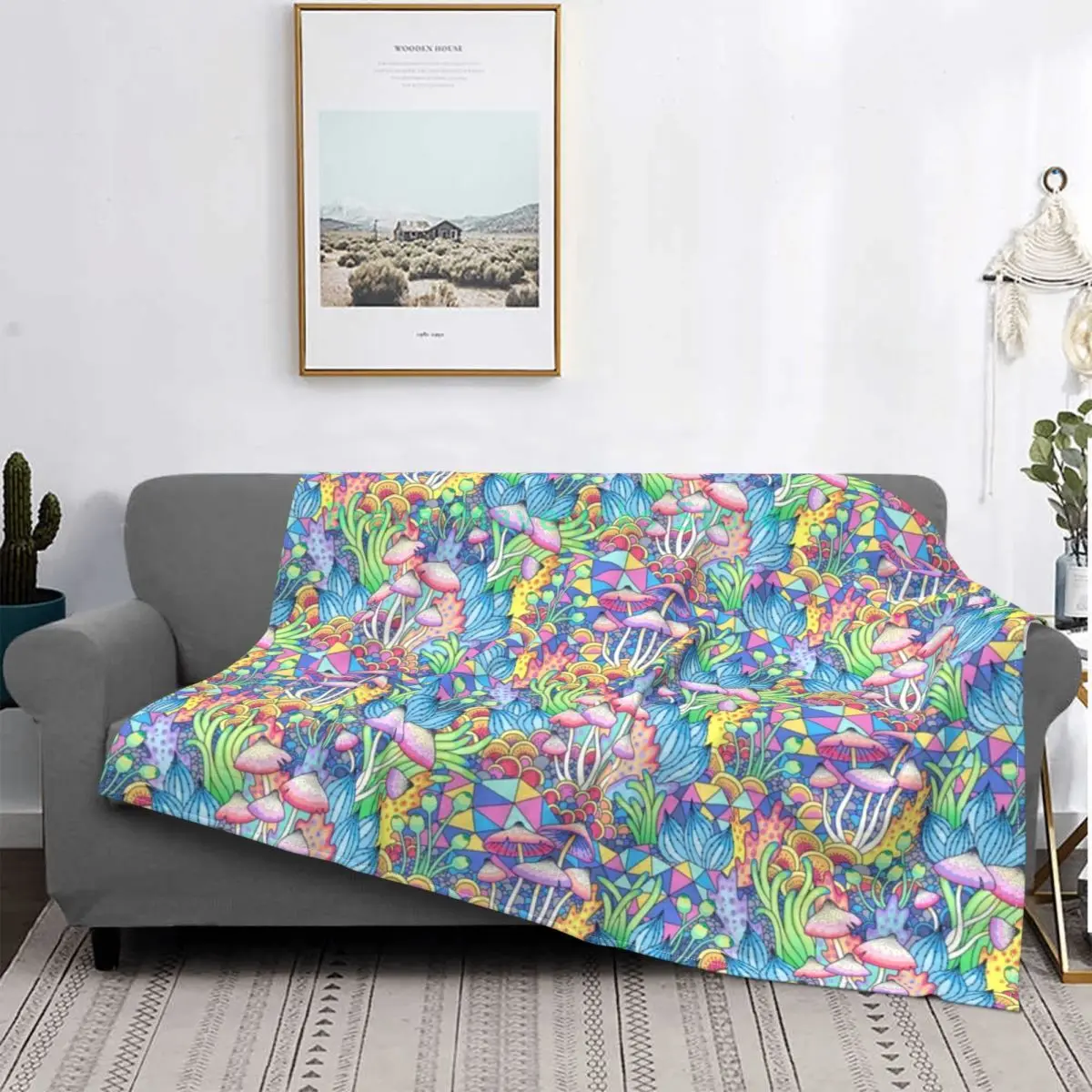 

Psychedelic Mushroom Blanket Flannel Autumn/Winter Fantasy Breathable Super Warm Throw Blanket for Home Car Bedding Throws
