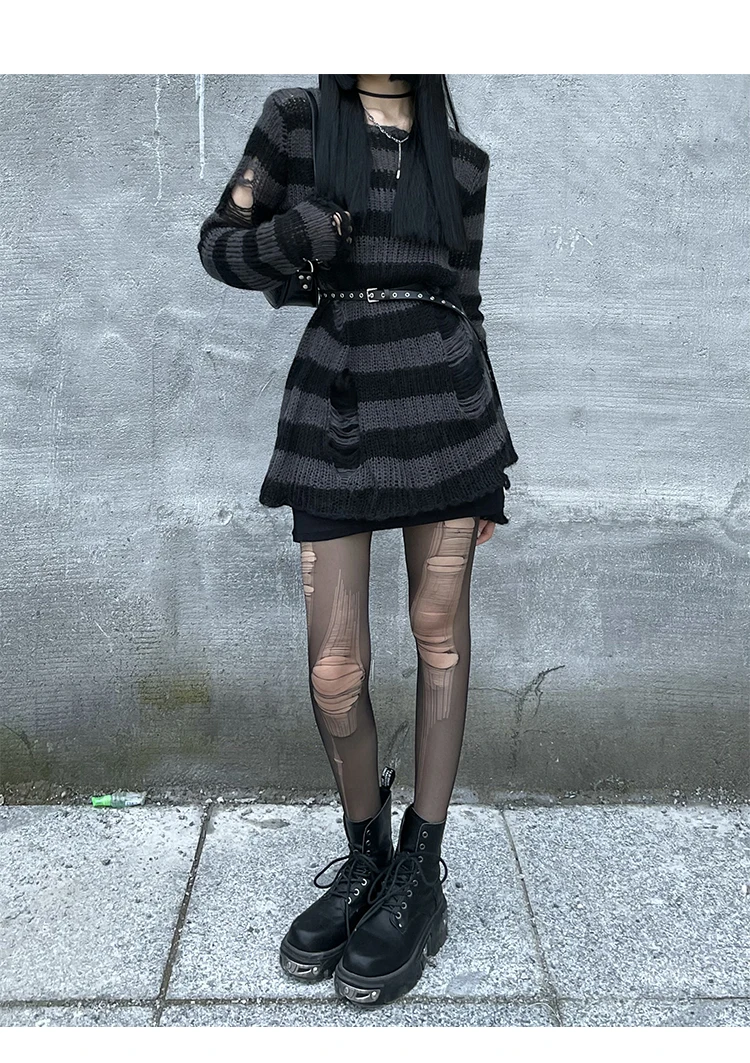 Осенне-зимний Готический Популярный Топ Harajuku с черным рваным подолом для девушек