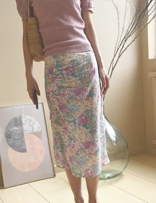Women Floral Sexy Wrap Skirt Female High Waist Ruffle Pleated Midi Skirts