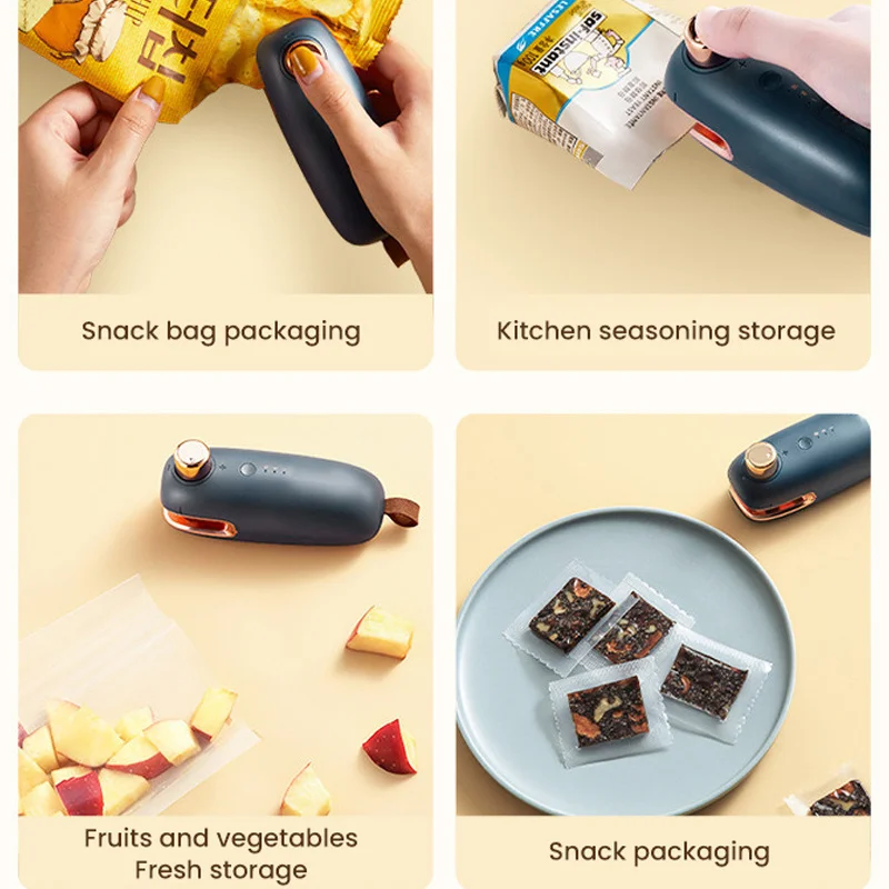 

USB Rechargeable Electric Sealing Machine 3 Gear Adjustment Mini Portable Pressing Plastic Bag Heating Vacuum Food Sealer Packer