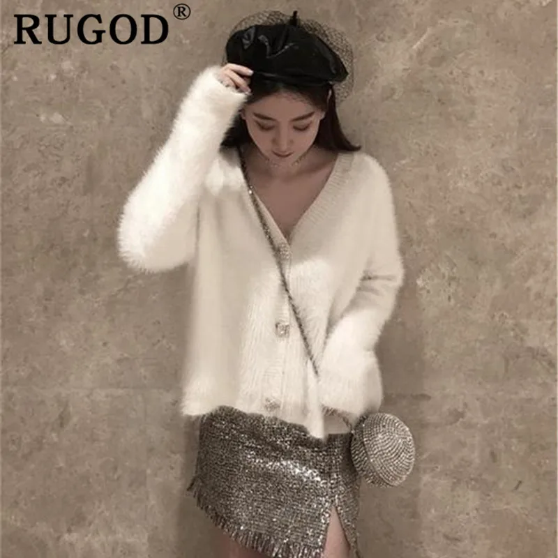 RUGOD элегантный кашемировый корейский женский свитер однобортный длинный рукав