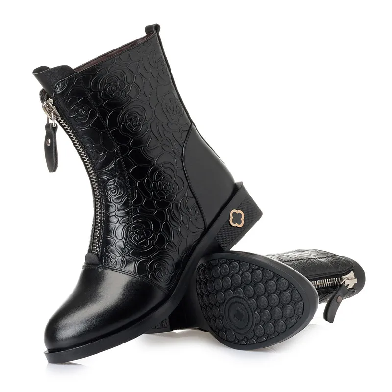 Женские Теплые ботильоны ASUMER черные из натуральной овечьей кожи на молнии