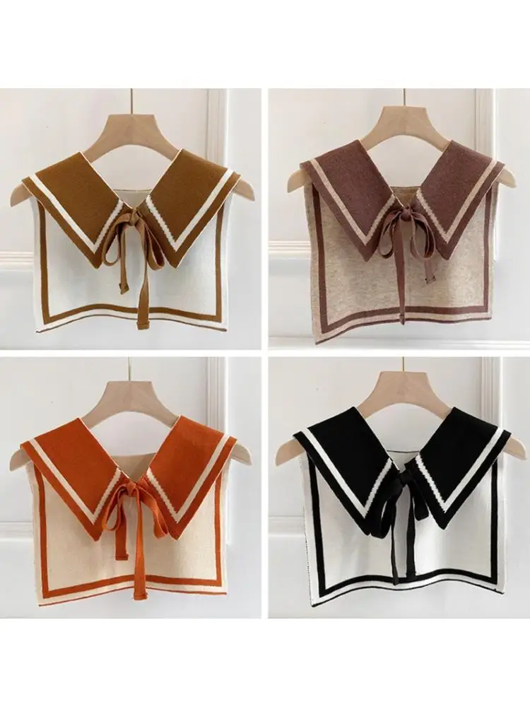 Женская зимняя вязаная шаль накидка контрастных цветов с ложным воротником