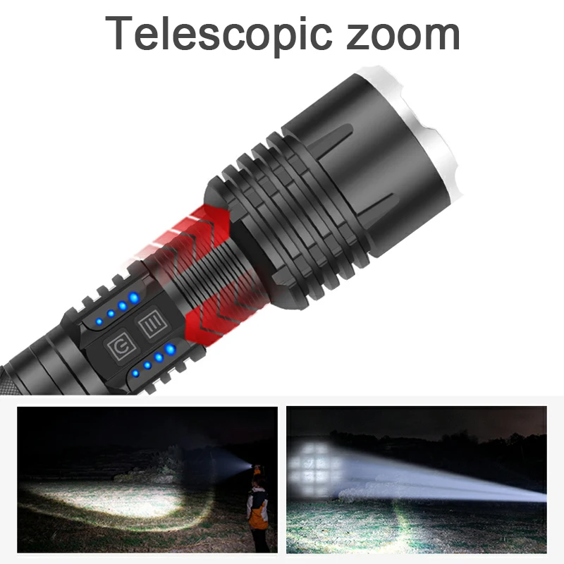 Precio Linterna Táctica XHP120 Linterna LED Con Zoom Recargable Por USB, Luz Flash Superbrillante Para Caza, 18650, 26650
