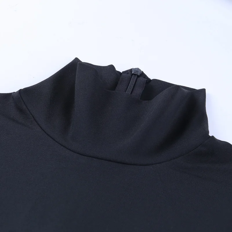 

YYXZ Women Overall Slim Solid Color High Elastic Long Sleeve T-shirt Style Turtleneck Woman Skinny Jumpsuit Lady Rompers SML