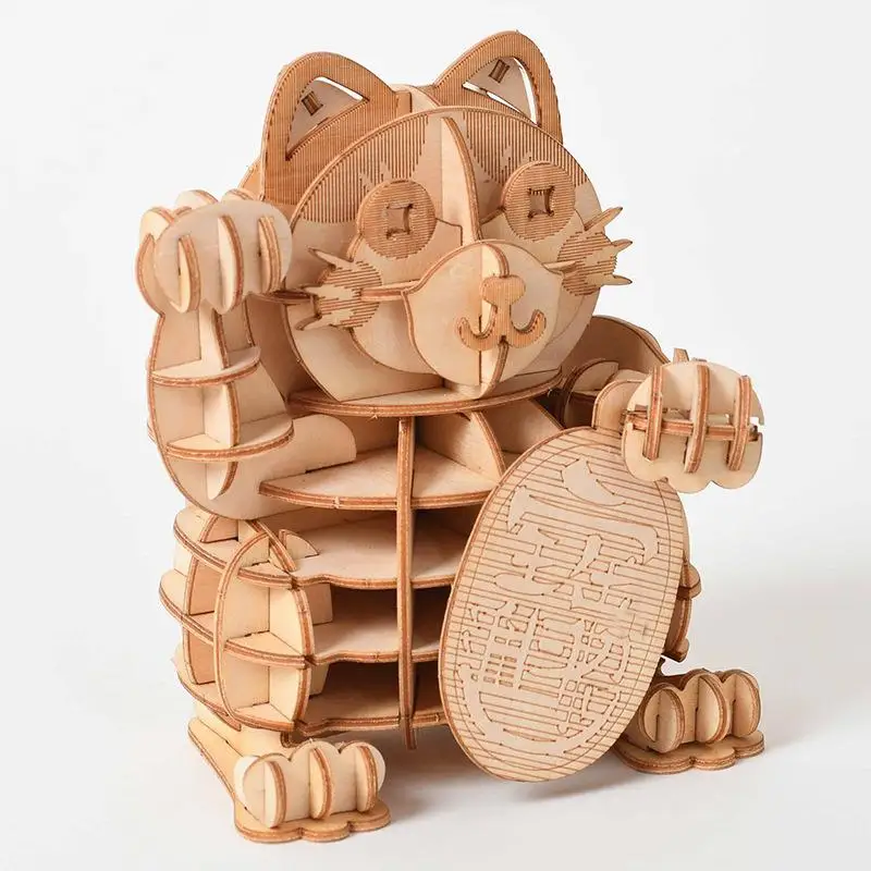 

Лазерная резка Счастливый Кот Игрушка 3D Деревянный пазл сборка деревянные наборы ручной строительные блоки модель настольное украшение иг...