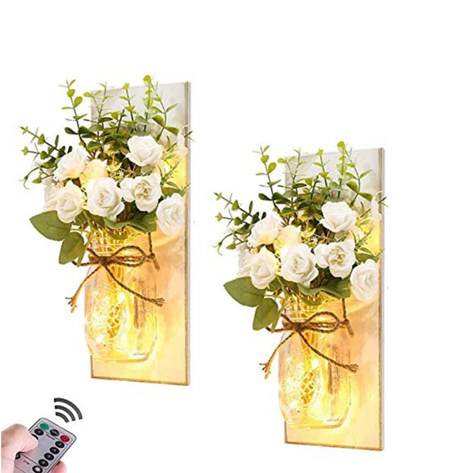 

Newly Rustic Wall Sconces Sconces Handmade Wall Art Hanging Design with Remote Control LED Light and White Peony