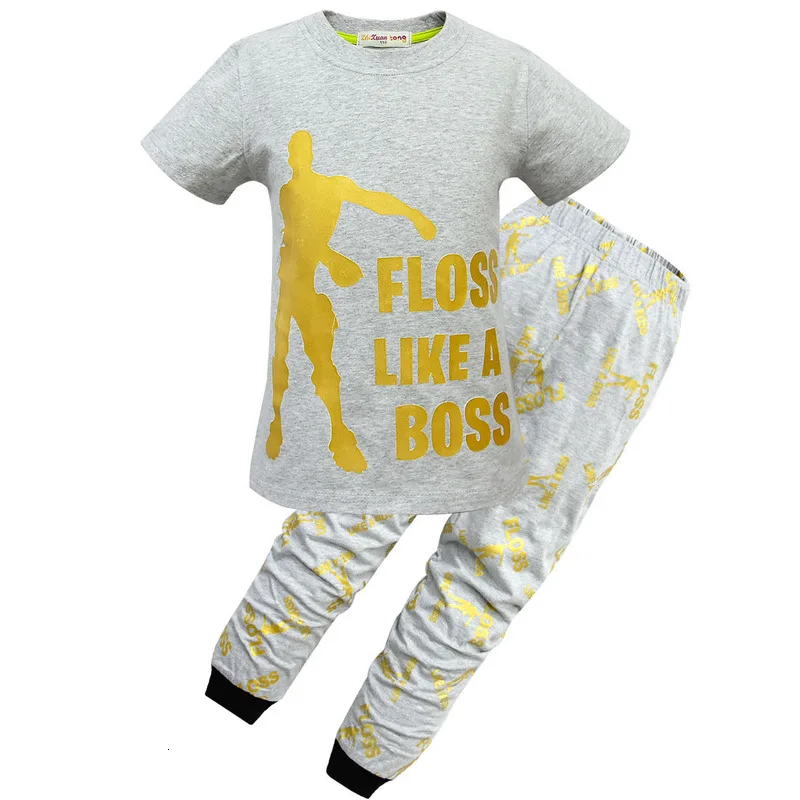 Пижамный комплект для мальчиков и девочек футболка с принтом надписей флосс Босс