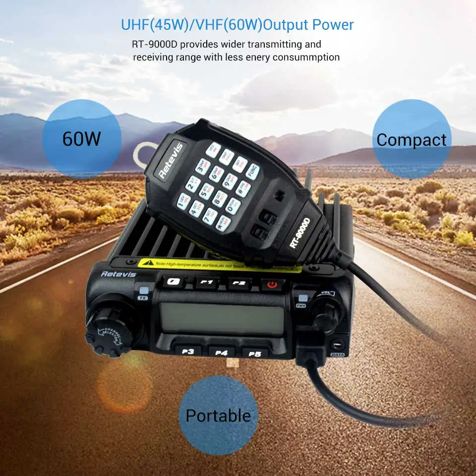 Retevis RT-9000D мобильный автомобильный радиоприемопередатчик VHF 66-88MHz(или UHF) 60W 200CH Scrambler Walkie Talkie+ динамик микрофон+ программный кабель