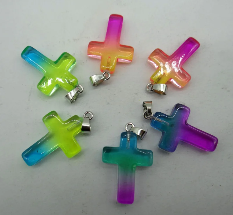 Натуральный камень бирюзовый кварцевый кристалл титановый крест кулон для