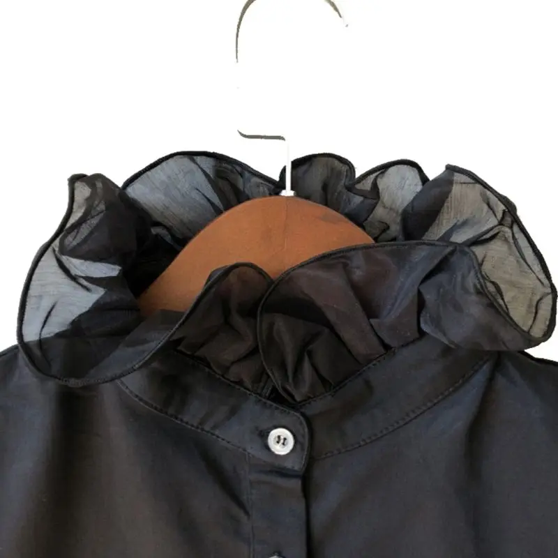 

Korean Sweet Girls Princess Ruffles Stand False Collar Womens Button Down Solid Color Stretchy Detachable Half-Shirt Blouse Gift