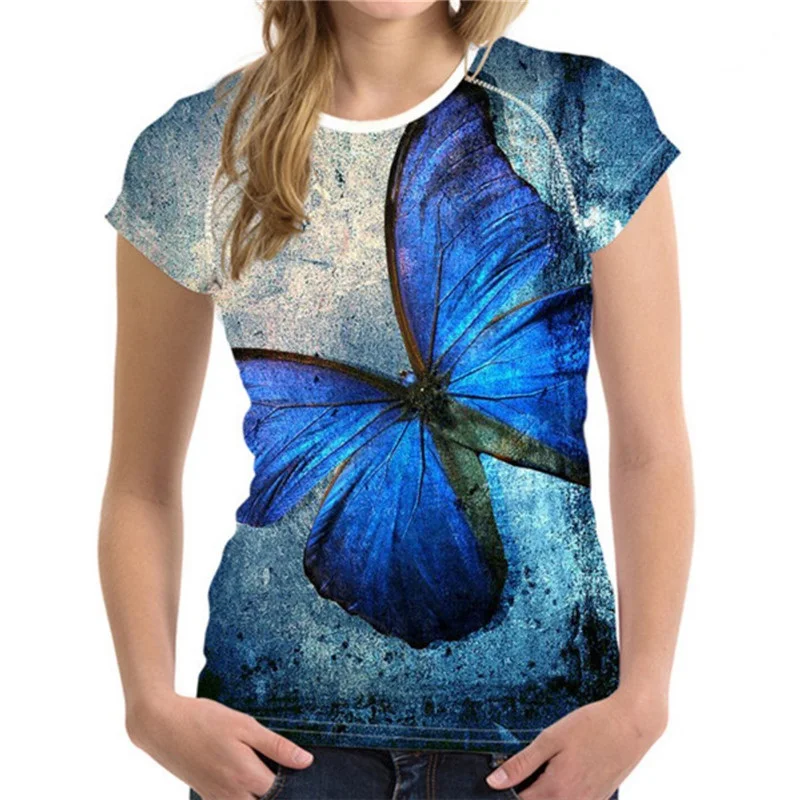 

Harajuku hand-painted butterfly 3D printing T-shirt women's short-sleeved clothing fashionable soft and comfortable top summer n