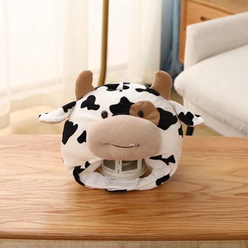 

Cartoon Milk Cow Plush Hat Pillow Funny Animal Stuffed Toys Headgear Warm Earflap Cap Performance Cosplay Party Props