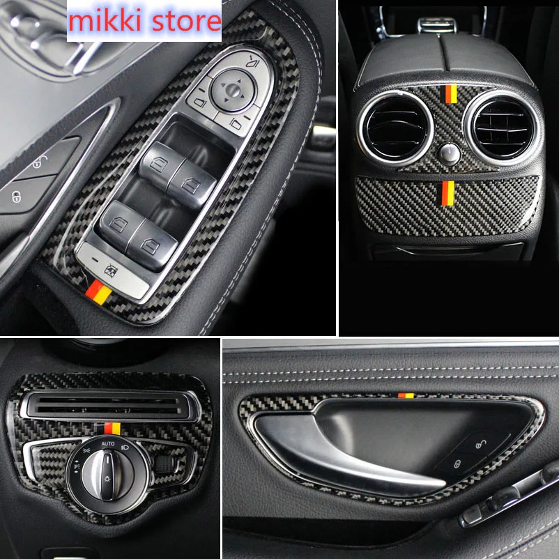 

Углеродное волокно для Mercedes Benz C Class GLC W205 Внутренняя дверь громкоговоритель световая панель для чтения крышка подлокотника двери отделка на...