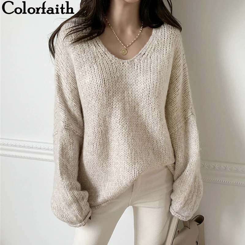 Colorfaith новинка 2019 Осень зима женские свитера повседневные минималистичные топы