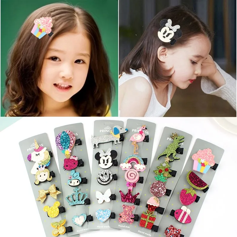 5 шт. блестки для волос клипсы девочек женские заколки пряжки Мультяшные