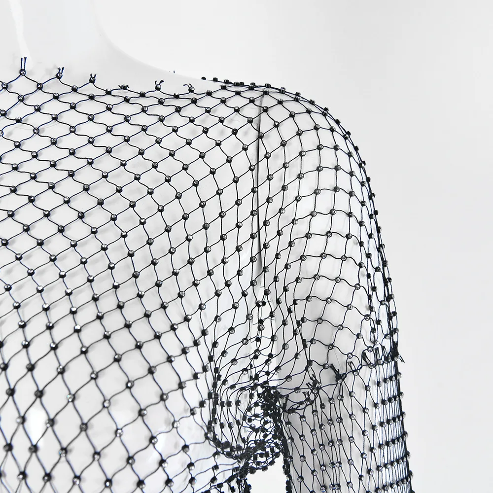 SRUBY Летняя Сексуальная Блестящая футболка со стразами женская прозрачная