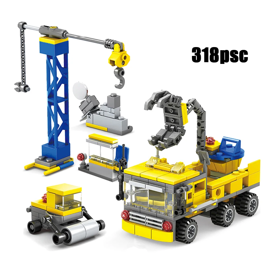 Игрушки 318 шт. 16in1 город подъемного крана строительной техники транспортных