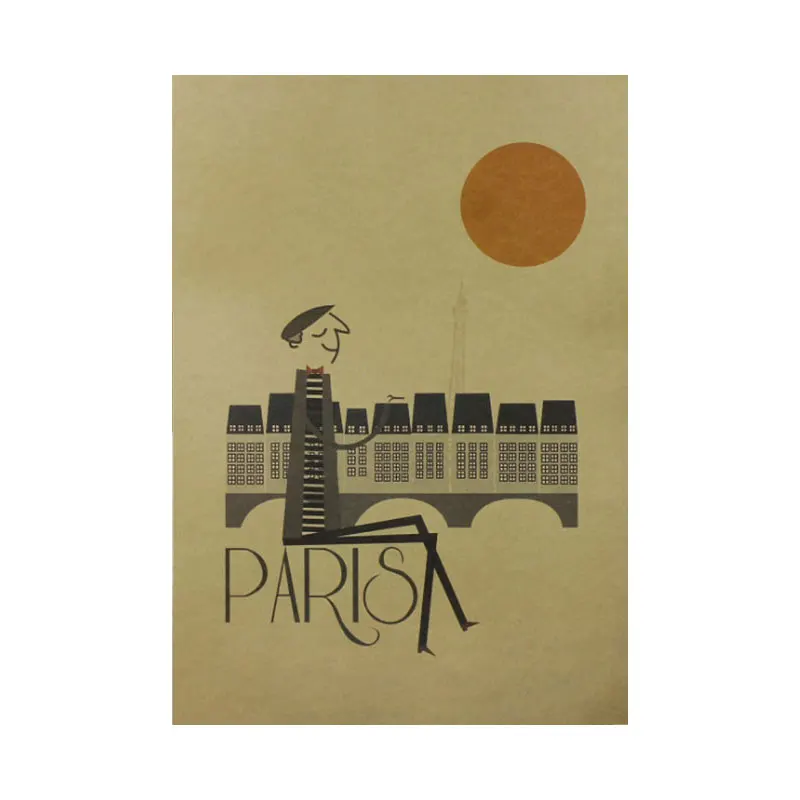 Простой креативный иллюстрационный принт Парижа в сумерках ретро постер из