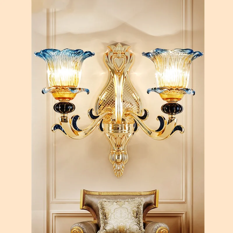 

European Wall Lamp Luxurious Living Room Background Creative Ceramic Bedroom Bedside Lamp Corridor Stair Wall Glass Wall Light