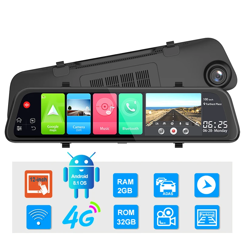 4G видеорегистратор 12 &quotАвтомобильный с парковочным монитором Android 1080P WIFI ADAS