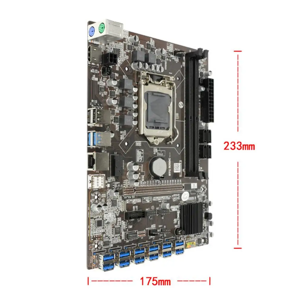 B250 Mining материнская плата PCIe X1 PCI-E X16 LGA 1151 16G DDR4 SATA3.0 USB 3 0 для BTC ETH GPU графическая