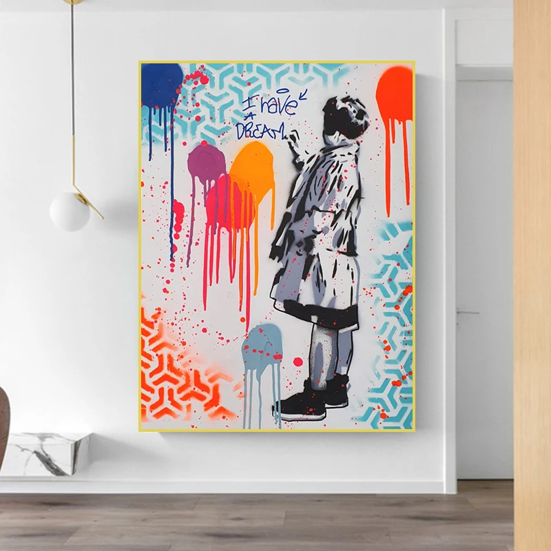 

Kids Street Graffiti Art Canvas Painting Colorful Poster and Print I Have A Dream Wall Art Picture for Living Room Home Decor