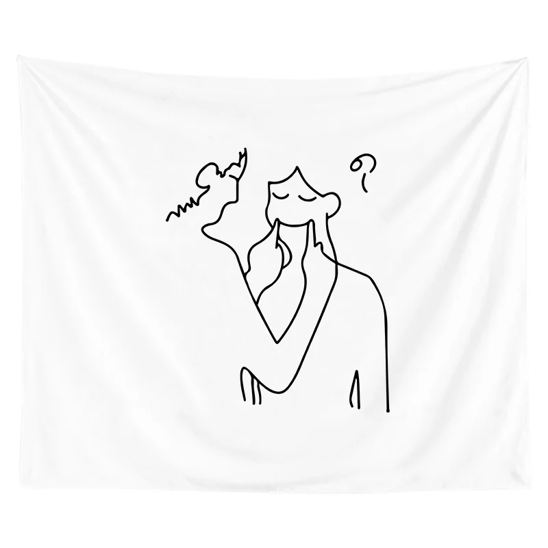 

Nordic Peach Skin Tapestry Wall Hanging Cartoon Couples Smile Face Wall Tapestry Wall Carpet Table Cloth