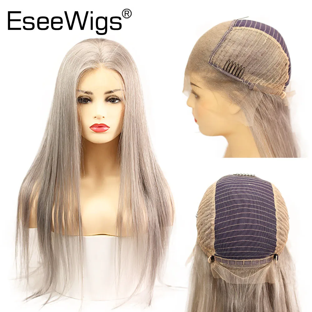 Eseewigs серебристо-серый 13x6 прозрачные парики на кружеве человеческие волосы шелковистые прямые бесклеевые парики на кружеве бразильские волосы remy 26 дюймов