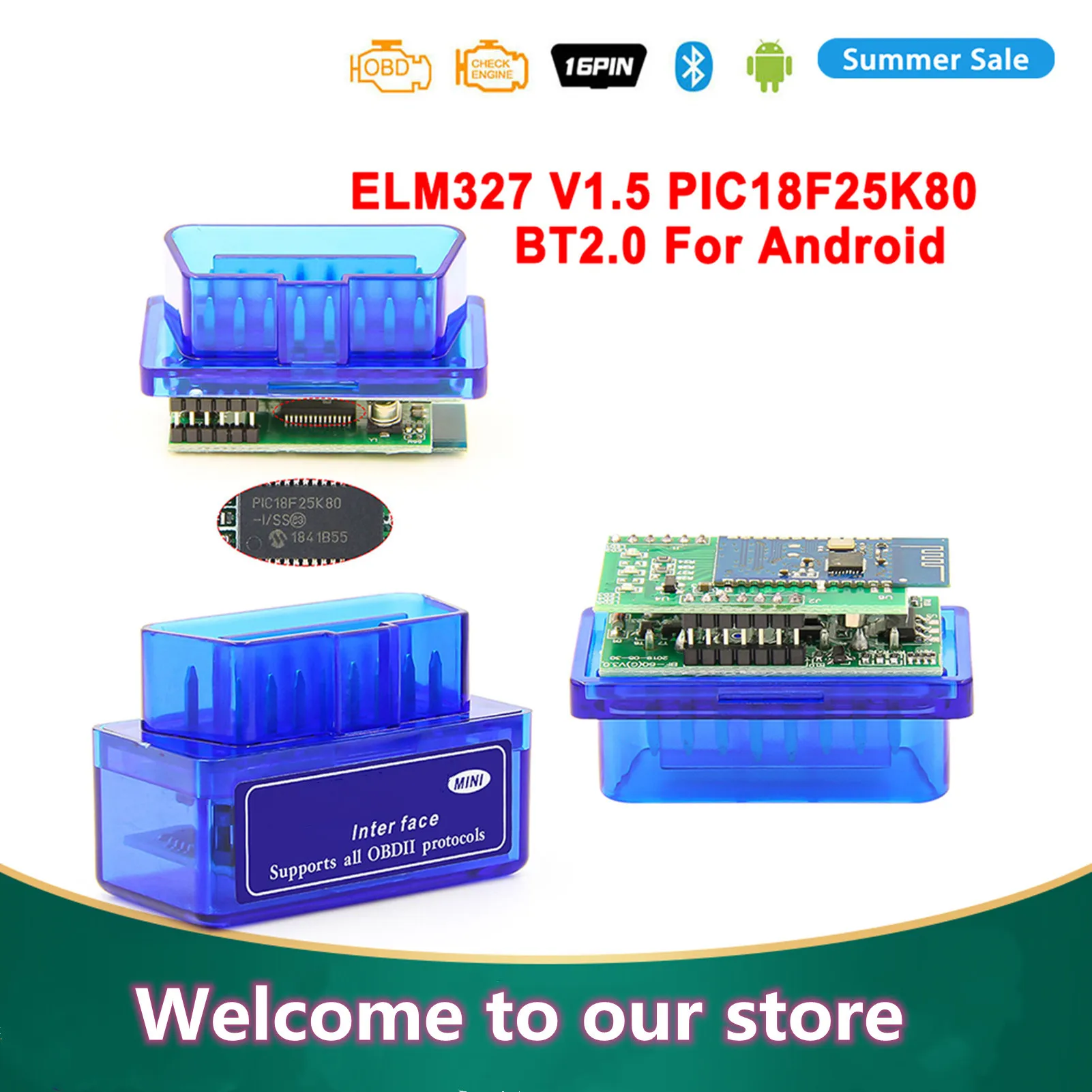 

Диагностический сканер Super Mini ELM327 V1.5 PIC18F25K80, с чипом OBD2, Elm 327, совместимый с Bluetooth/Wi-Fi V2.1, инструменты адаптера OBDII