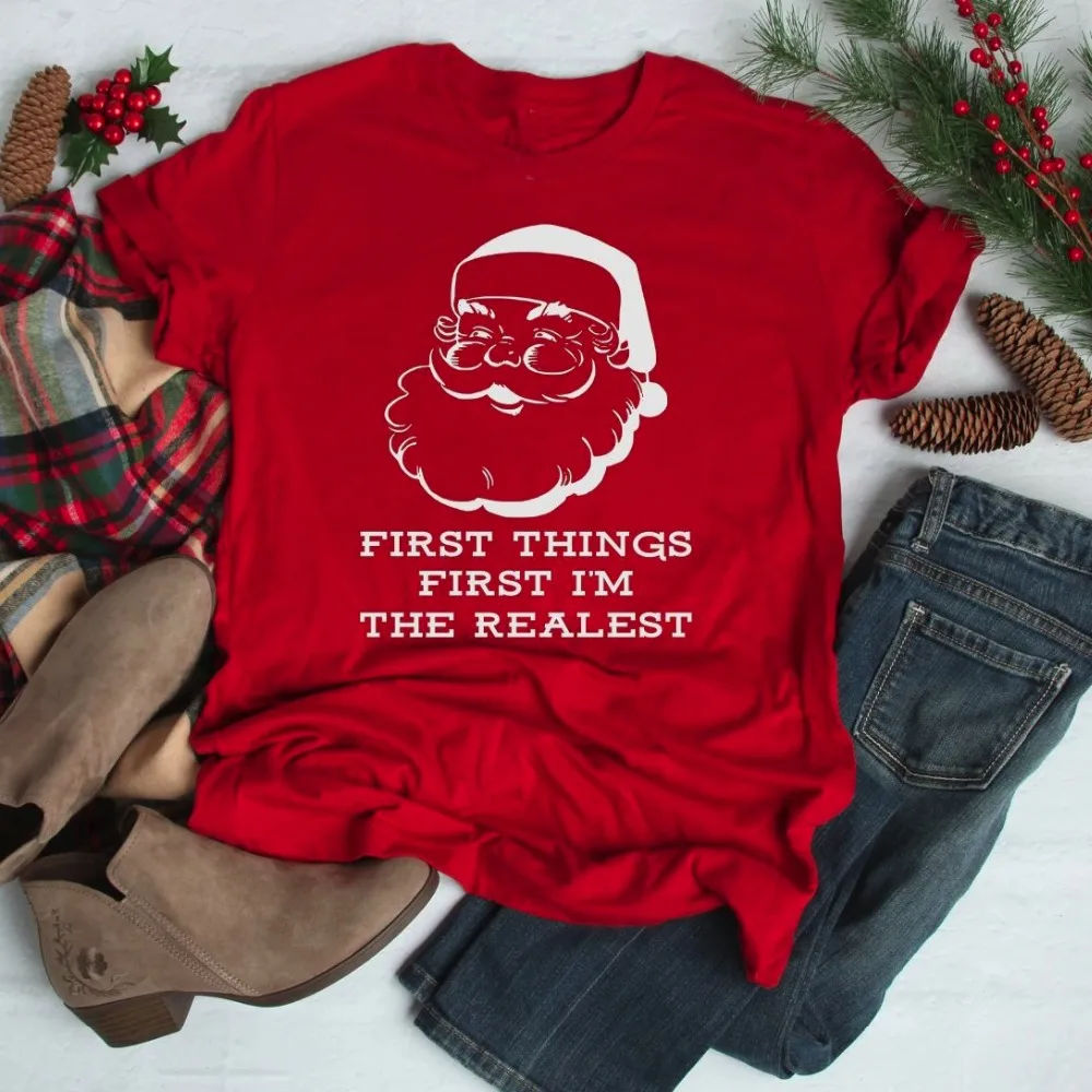 

Забавные футболки с изображением Санта Клауса, рождественские эстетические футболки Harajuku Tumblr, красная женская футболка