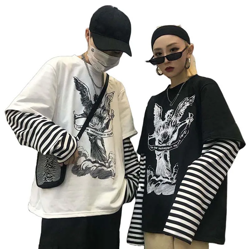 NiceMix Harajuku футболка женская поддельная 2 шт. принт японский Fujiang Ужасы комиксы длинный рукав рубашка Женская Vetement Femme