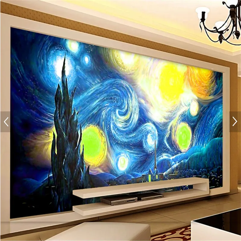

Пользовательские 3d фото обои Ван Гог звездное небо картина маслом гостиная спальня ТВ фон Декор роспись настенные бумаги домашний декор