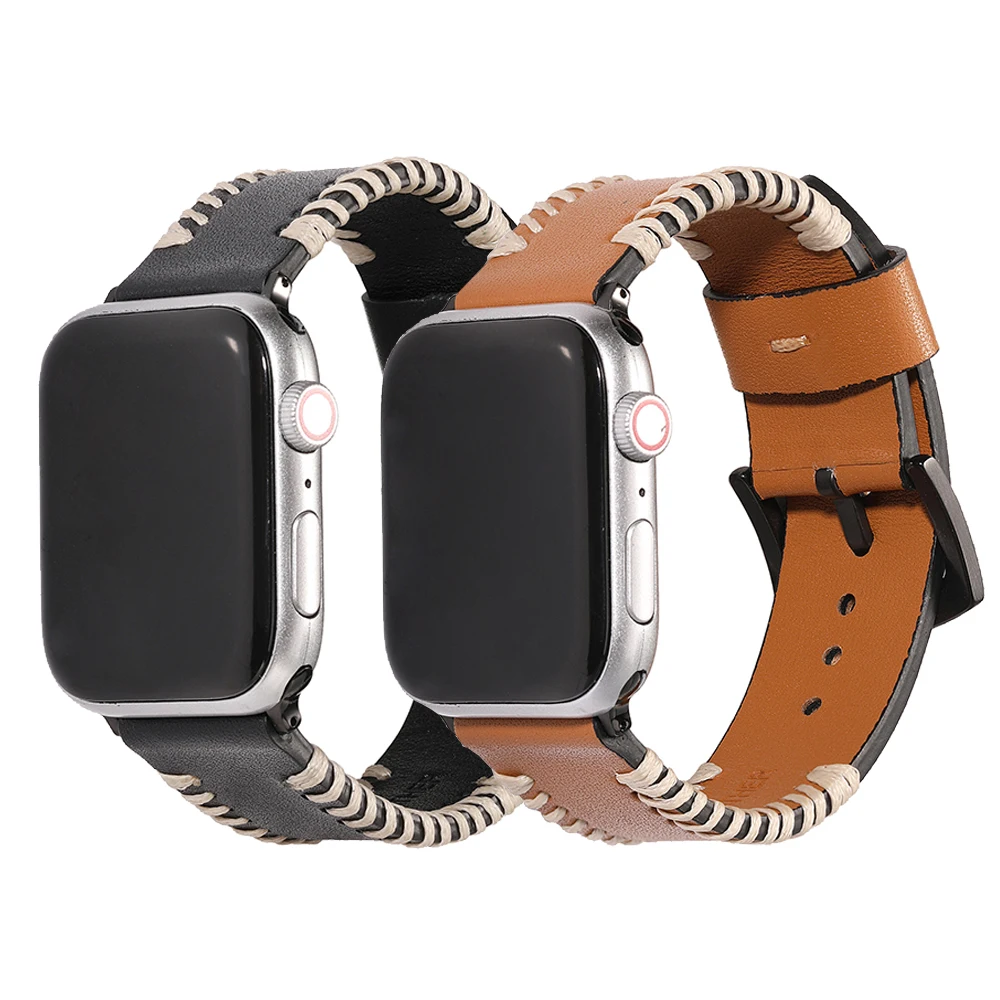 

Ремешок для Apple Watch Bnad 6 SE 44 мм 40 мм 42 мм 38 мм, браслет ручной работы из натуральной кожи для iwatch 6 5 4 3 2 1, аксессуары