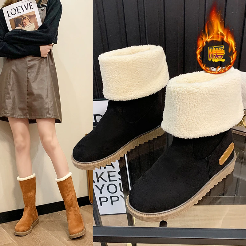 

Winter Women's Boots Mid-Tube Boots Snow Boots Platform Shoes Suede Fashion Cute Winter Shoes Naked Boots 2021 Women's Shoes