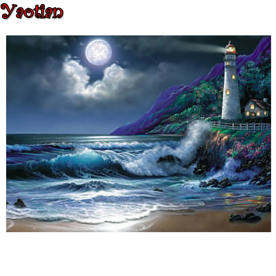 Алмазная 5d Вышивка с изображением маяков Морского Пейзажа алмазная живопись