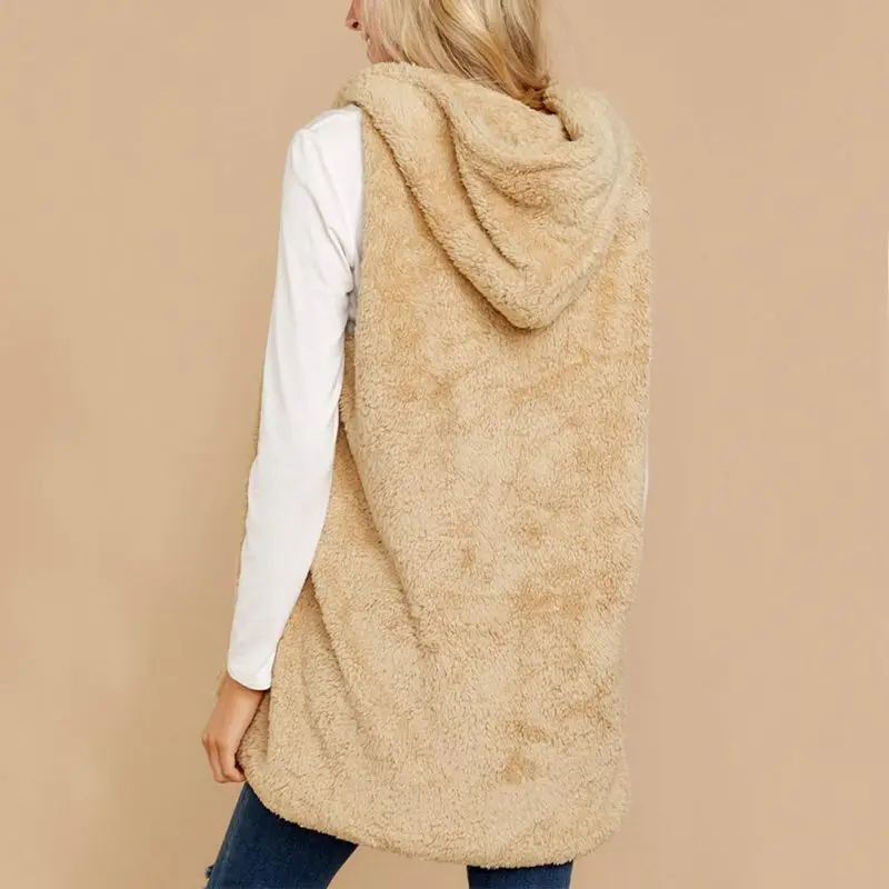 Повседневные Жилеты с капюшоном из искусственного меха модная зимняя женская