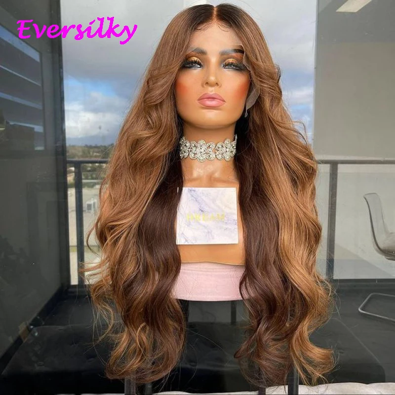 

Glueless Brown Wavy 13X6 Lace Front Human Hair Wigs with Babyhair 360 Frontal Wig for Black Women Pre Plucked Remy 250% Density