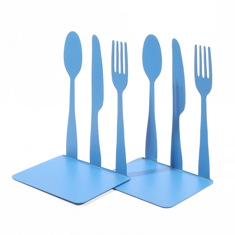 

1pair Chef Storage Holder Cookbook Bookends Gifts Magazine Office Desk Stands Study Home Kitchen Modern Fork Cutter Spoon Shaped