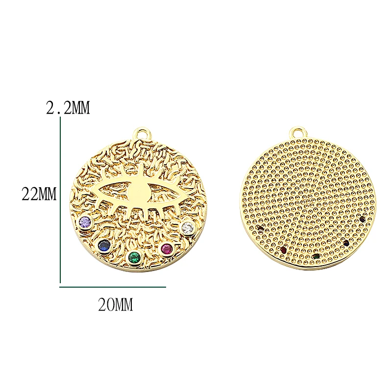 1 шт 24K Шампань золото Цвет с латунным покрытием циркон круглый Форма Подвески