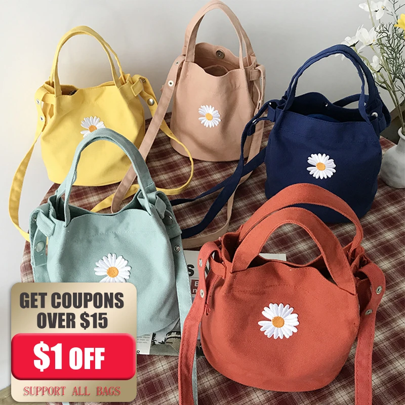 Холщовые сумки через плечо для женщин 2021 Дейзи из хлопка маленького мальчика