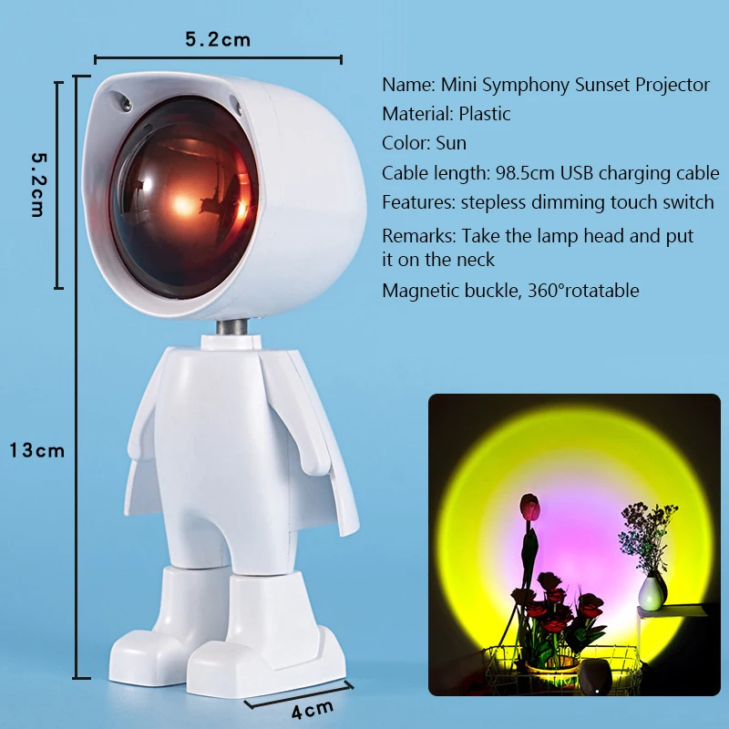 

Robot Design Sunset Lamp USB Led Atmosphere Nights Light Bedroom Wall Decoration Touch Control Photography Projection Light
