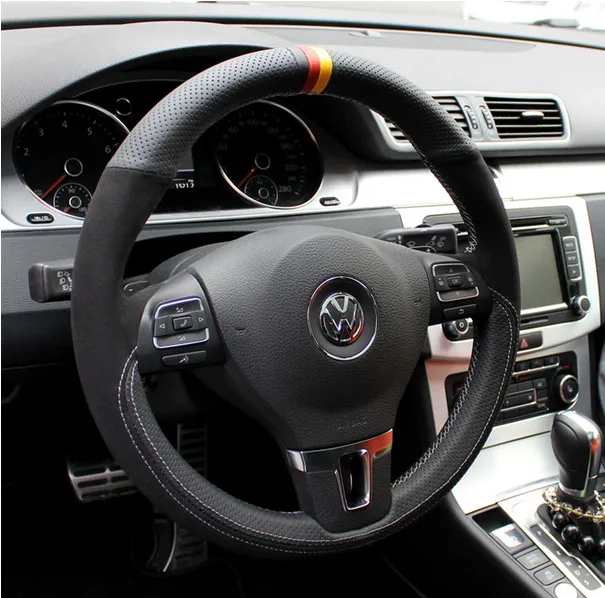 

For Volkswagen Passat Tiguan Touareg Touran Magotan R36 CC DIY hand-stitched leather suede for steering wheel cover