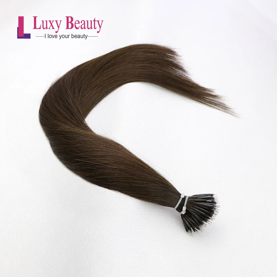 LuxyBeauty нано-наращивание волос Remy Micro#2 темный коричневый 1"-22" Кольцо Нано бусина волосы микро звено наращивание волос