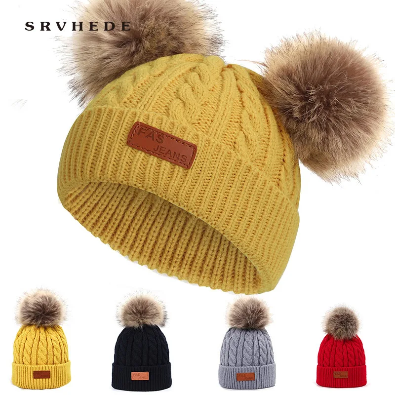 Детская шапка, вязаная Милая шапка для девочек, BoysBig Pom pom Beanie, детские шапки для девочек и мальчиков, теплая вязаная зимняя детская шапка из натурального енота F